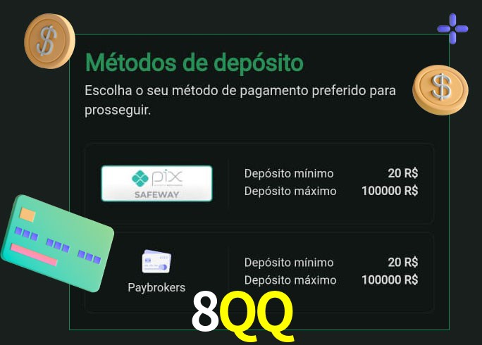 O cassino 8QQ oferece uma grande variedade de métodos de pagamento